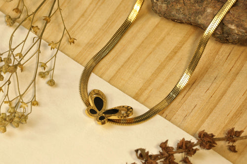 Monarch's Whisper Necklace - gold chain with a butterfly, flat gold pendant