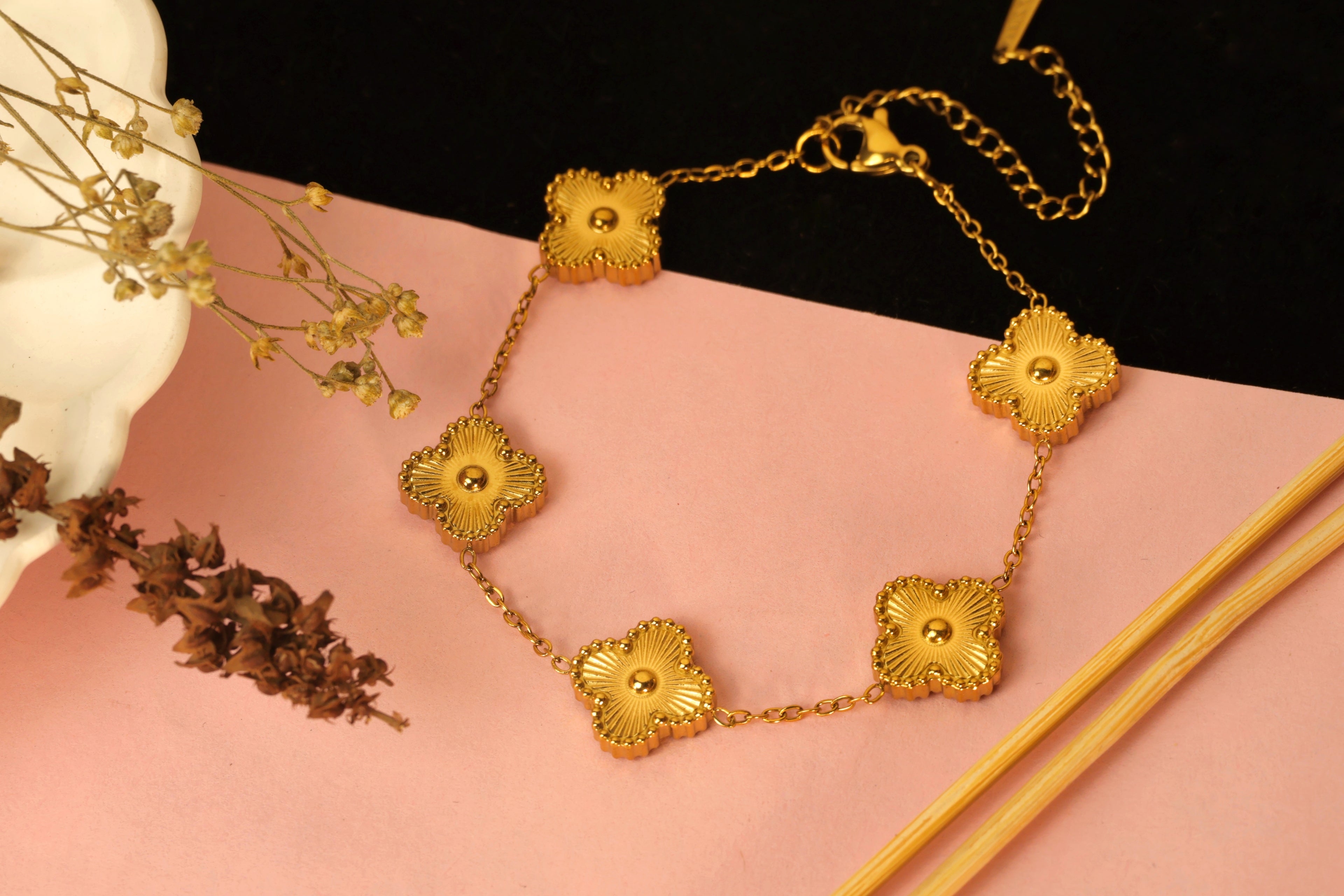 Golden Clover Bracelet - gold chain with small gold clover charms