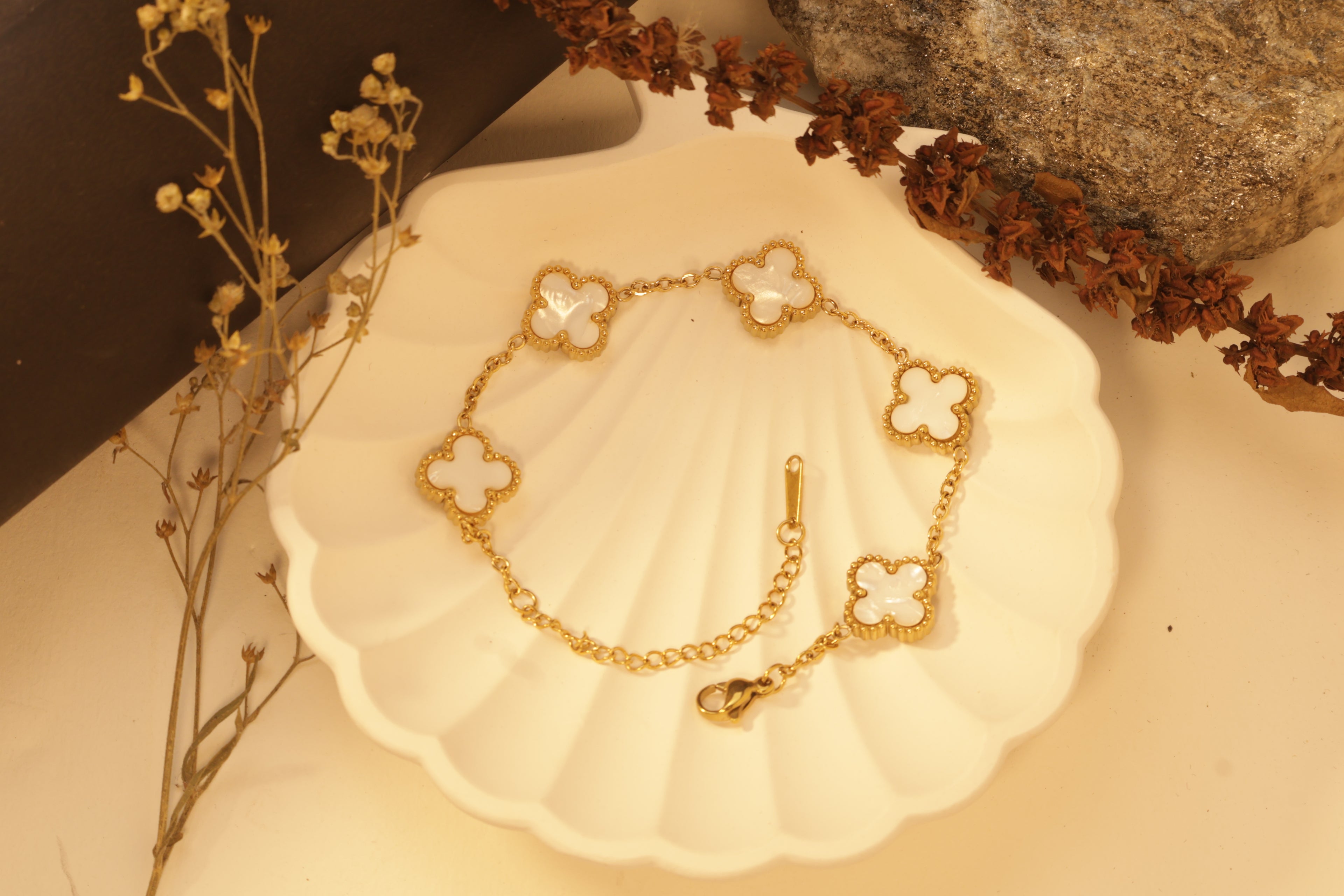 White Clover Charm Bracelet