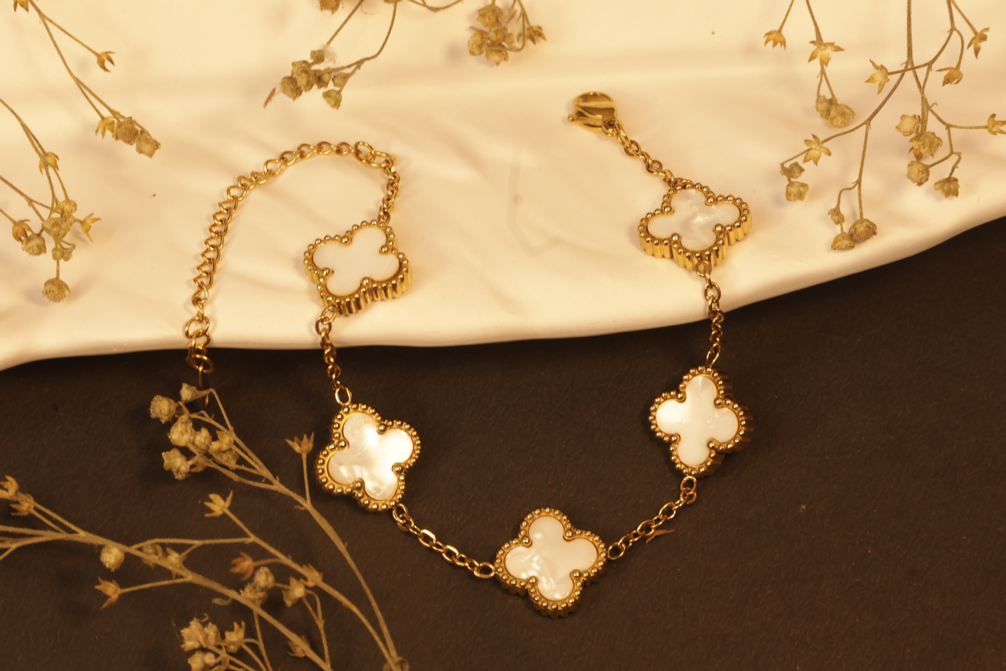 White Clover Charm Bracelet