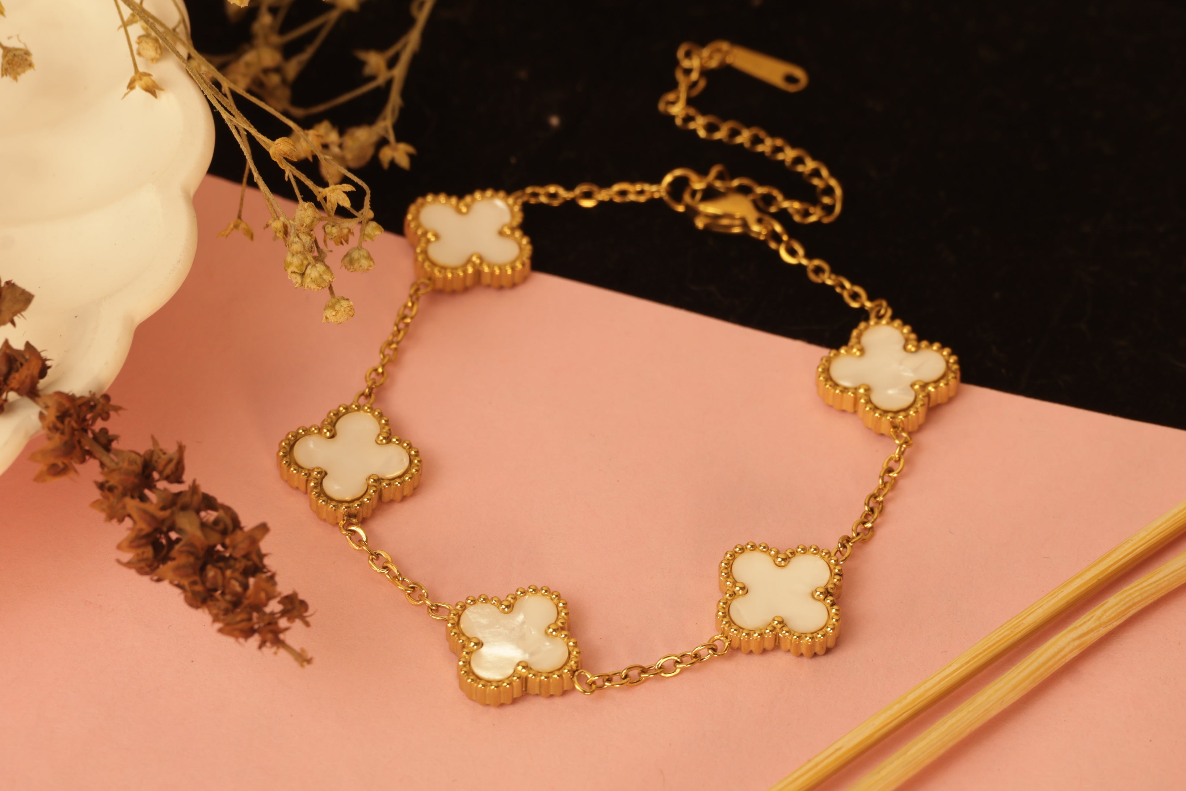 White Clover Charm Bracelet