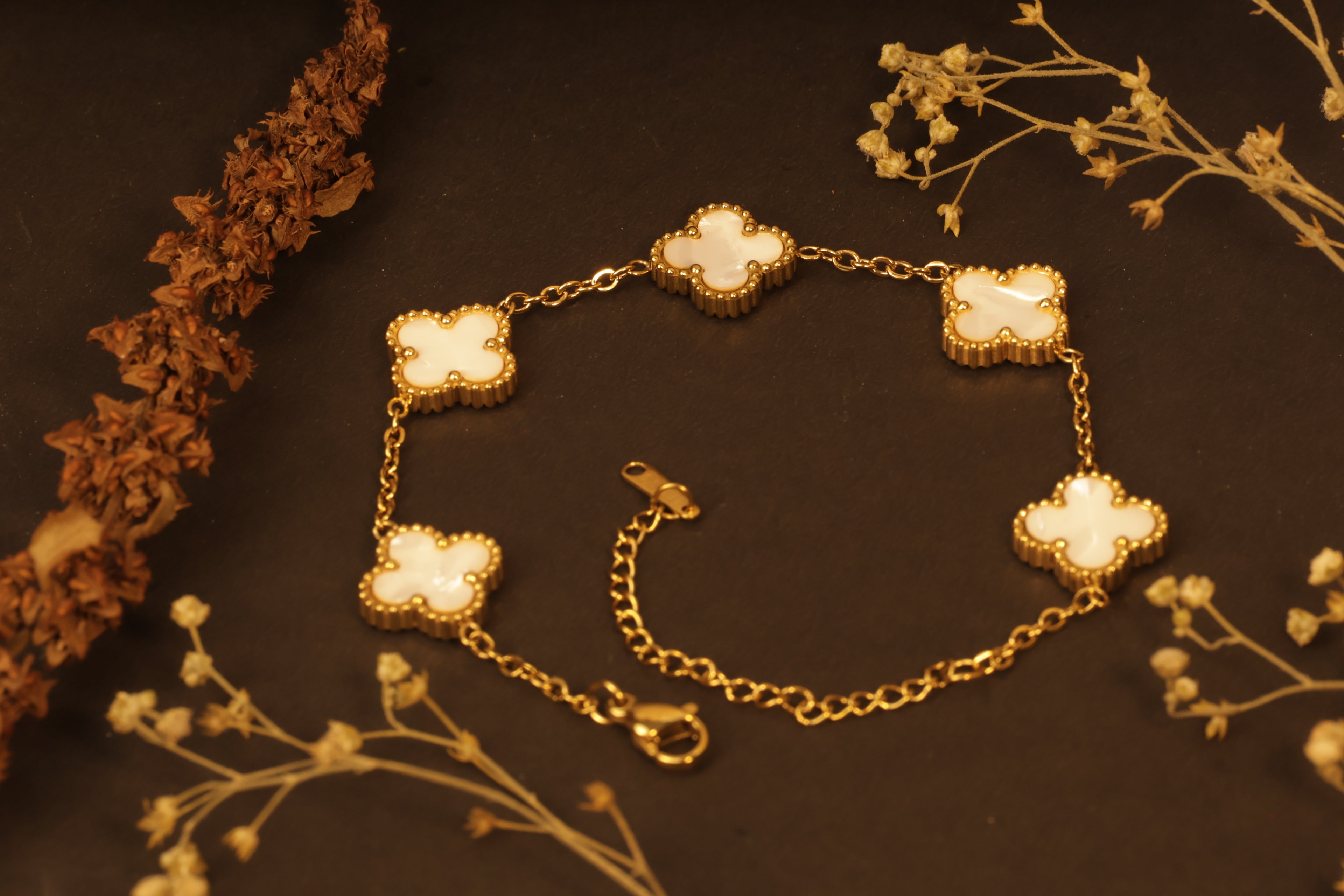 White Clover Charm Bracelet